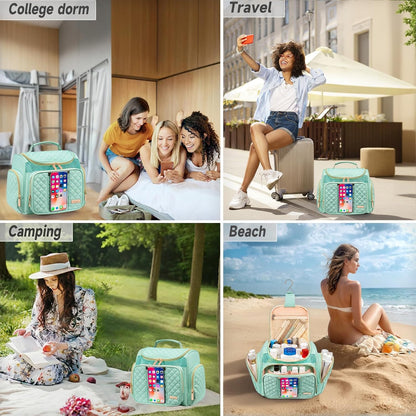 Large Leather Toiletry Bag for Women Men,Bathroom Bag,Water Resistant Shower Bag,Makeup Bag,Portable Shower Caddy for College Dorm,Hanging Travel Toiletry Bag with Transparent Waterproof Phone Pocket