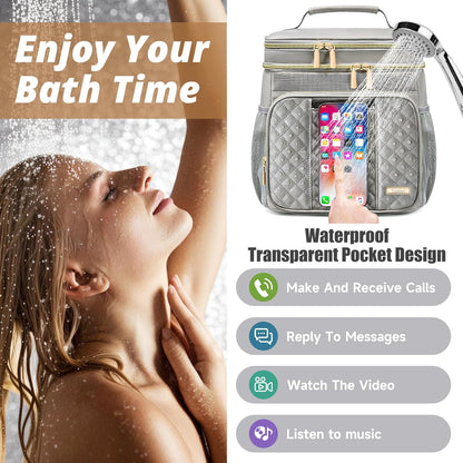 Large Leather Toiletry Bag for Women Men,Bathroom Bag,Water Resistant Shower Bag,Makeup Bag,Portable Shower Caddy for College Dorm,Hanging Travel Toiletry Bag with Transparent Waterproof Phone Pocket