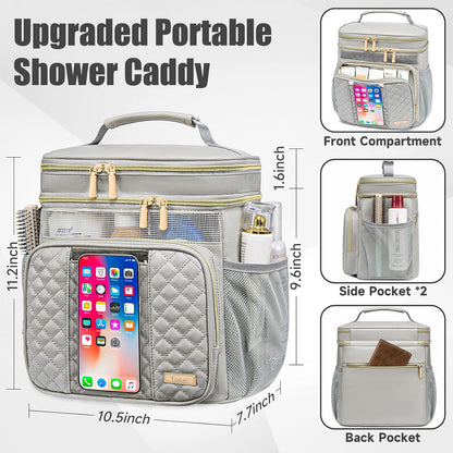 Large Leather Toiletry Bag for Women Men,Bathroom Bag,Water Resistant Shower Bag,Makeup Bag,Portable Shower Caddy for College Dorm,Hanging Travel Toiletry Bag with Transparent Waterproof Phone Pocket