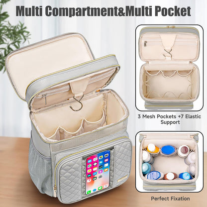 Large Leather Toiletry Bag for Women Men,Bathroom Bag,Water Resistant Shower Bag,Makeup Bag,Portable Shower Caddy for College Dorm,Hanging Travel Toiletry Bag with Transparent Waterproof Phone Pocket