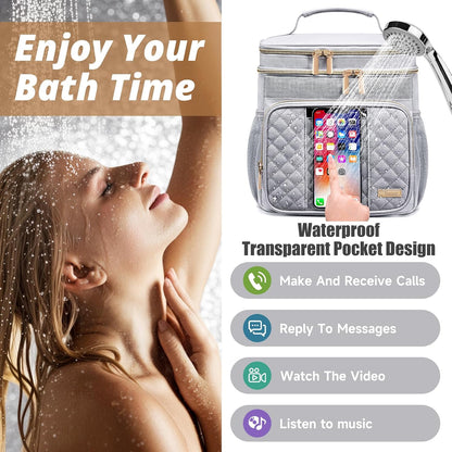 Large Leather Toiletry Bag for Women Men,Bathroom Bag,Water Resistant Shower Bag,Makeup Bag,Portable Shower Caddy for College Dorm,Hanging Travel Toiletry Bag with Transparent Waterproof Phone Pocket