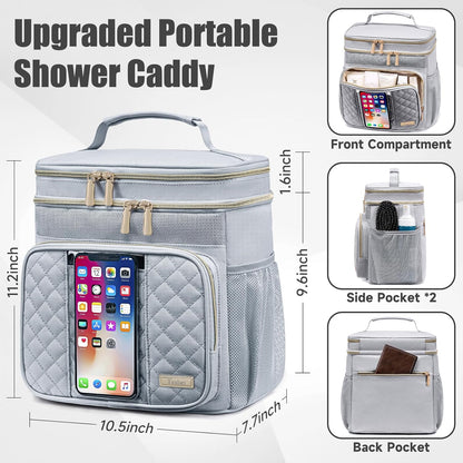 Large Leather Toiletry Bag for Women Men,Bathroom Bag,Water Resistant Shower Bag,Makeup Bag,Portable Shower Caddy for College Dorm,Hanging Travel Toiletry Bag with Transparent Waterproof Phone Pocket