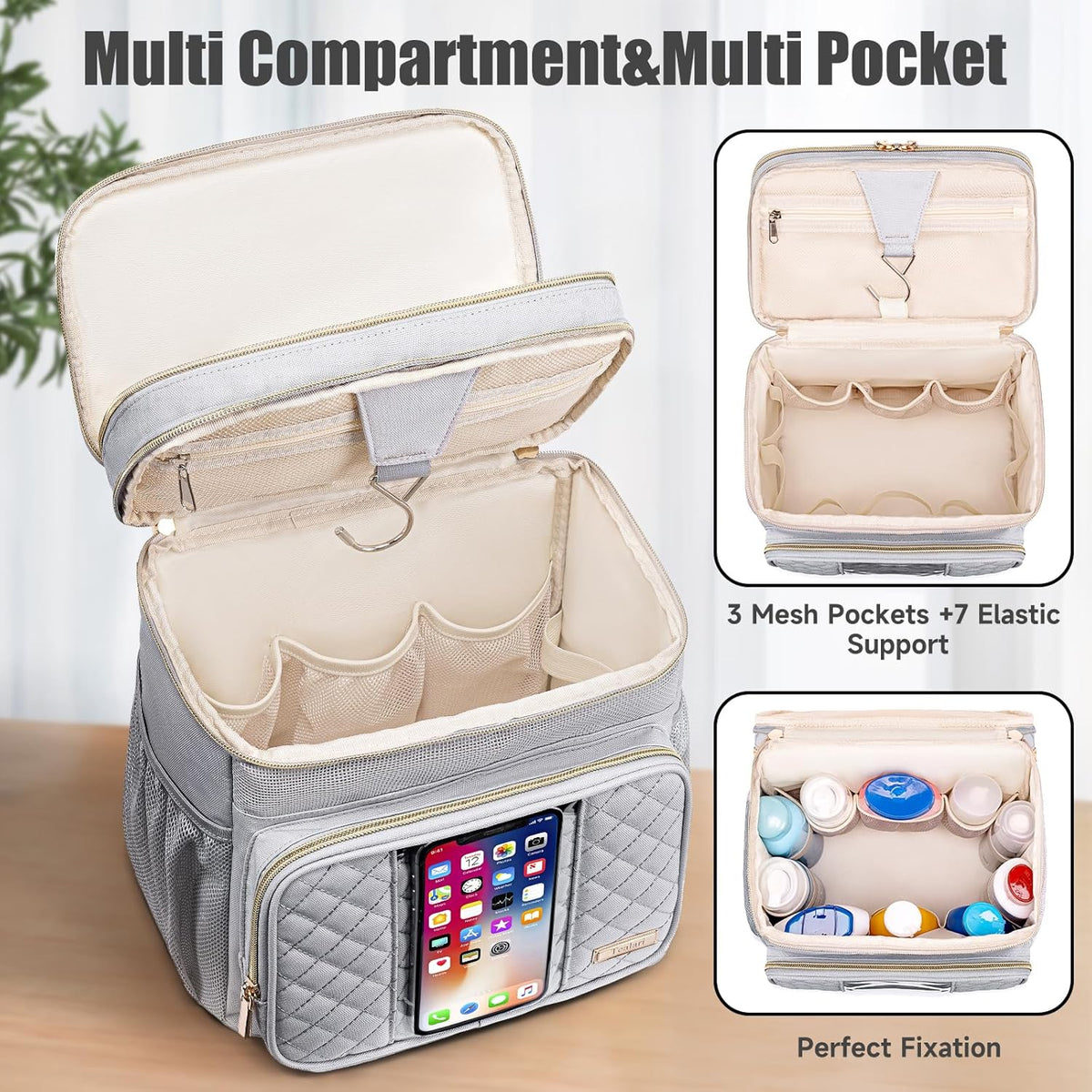 Large Leather Toiletry Bag for Women Men,Bathroom Bag,Water Resistant Shower Bag,Makeup Bag,Portable Shower Caddy for College Dorm,Hanging Travel Toiletry Bag with Transparent Waterproof Phone Pocket