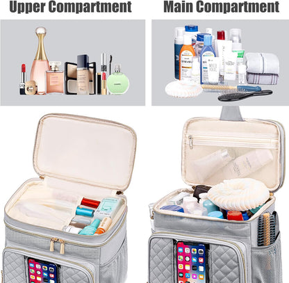 Large Leather Toiletry Bag for Women Men,Bathroom Bag,Water Resistant Shower Bag,Makeup Bag,Portable Shower Caddy for College Dorm,Hanging Travel Toiletry Bag with Transparent Waterproof Phone Pocket