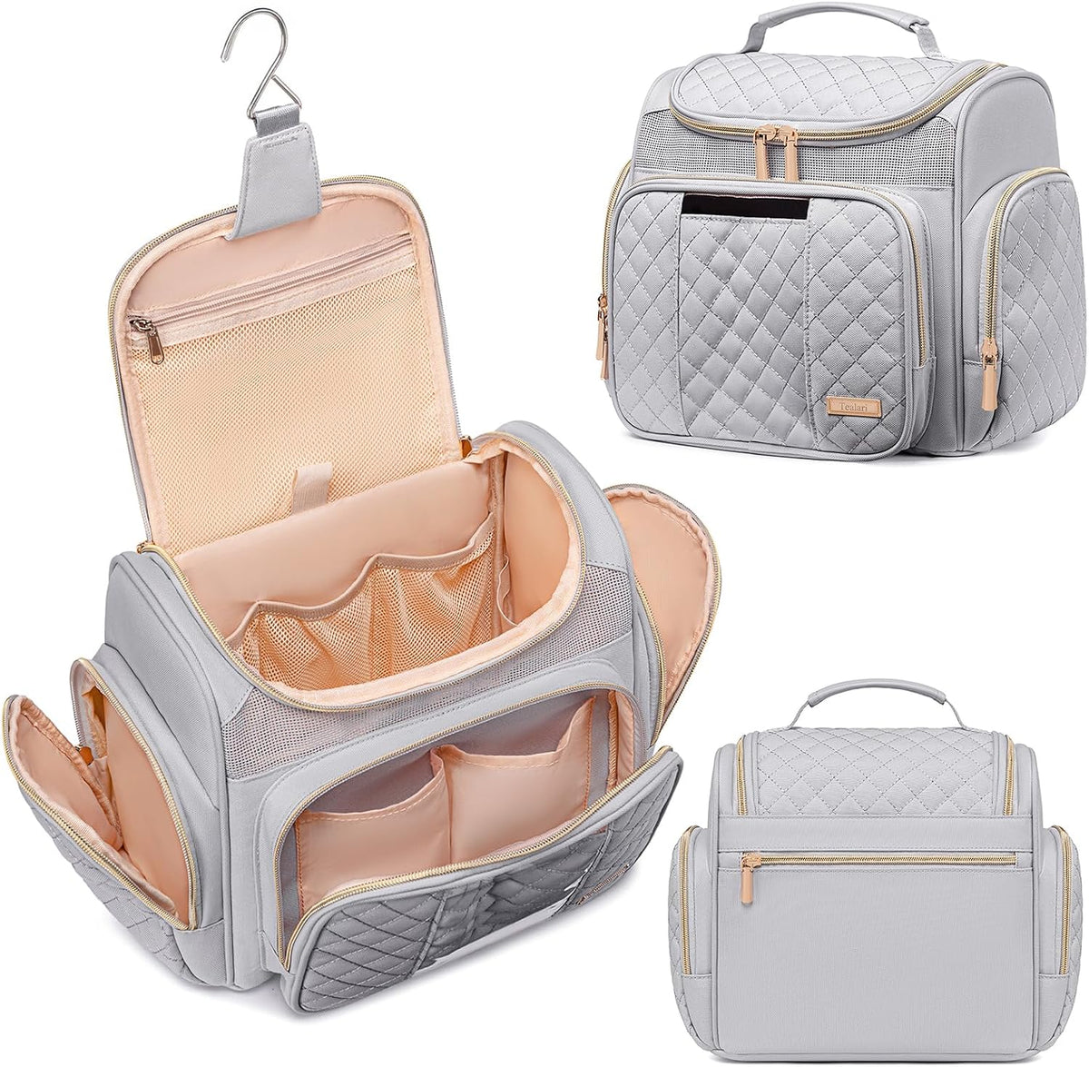 Large Leather Toiletry Bag for Women Men,Bathroom Bag,Water Resistant Shower Bag,Makeup Bag,Portable Shower Caddy for College Dorm,Hanging Travel Toiletry Bag with Transparent Waterproof Phone Pocket