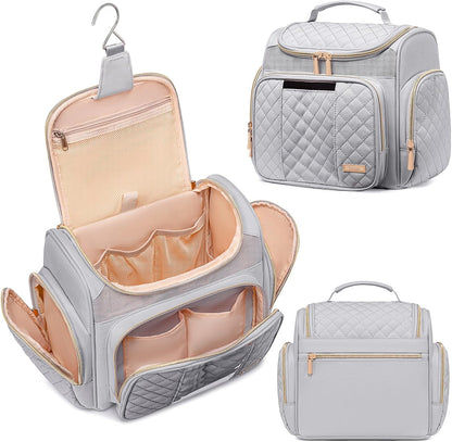 Large Leather Toiletry Bag for Women Men,Bathroom Bag,Water Resistant Shower Bag,Makeup Bag,Portable Shower Caddy for College Dorm,Hanging Travel Toiletry Bag with Transparent Waterproof Phone Pocket