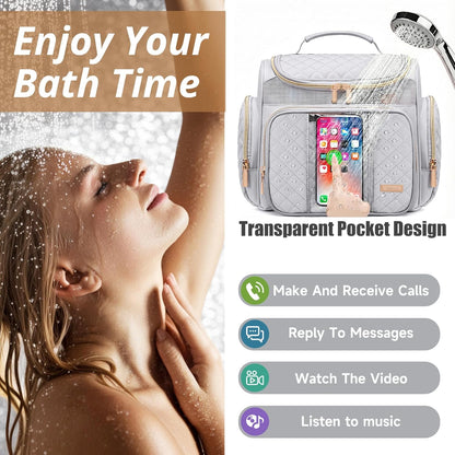 Large Leather Toiletry Bag for Women Men,Bathroom Bag,Water Resistant Shower Bag,Makeup Bag,Portable Shower Caddy for College Dorm,Hanging Travel Toiletry Bag with Transparent Waterproof Phone Pocket
