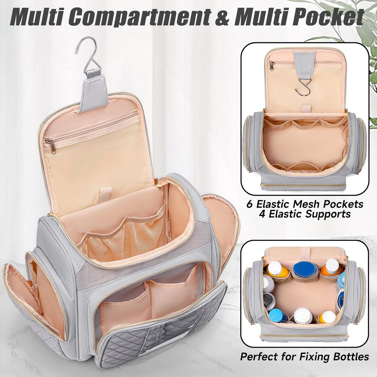 Large Leather Toiletry Bag for Women Men,Bathroom Bag,Water Resistant Shower Bag,Makeup Bag,Portable Shower Caddy for College Dorm,Hanging Travel Toiletry Bag with Transparent Waterproof Phone Pocket