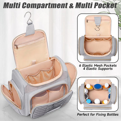 Large Leather Toiletry Bag for Women Men,Bathroom Bag,Water Resistant Shower Bag,Makeup Bag,Portable Shower Caddy for College Dorm,Hanging Travel Toiletry Bag with Transparent Waterproof Phone Pocket