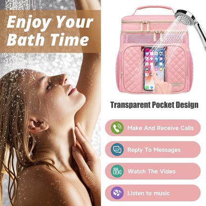 Large Leather Toiletry Bag for Women Men,Bathroom Bag,Water Resistant Shower Bag,Makeup Bag,Portable Shower Caddy for College Dorm,Hanging Travel Toiletry Bag with Transparent Waterproof Phone Pocket