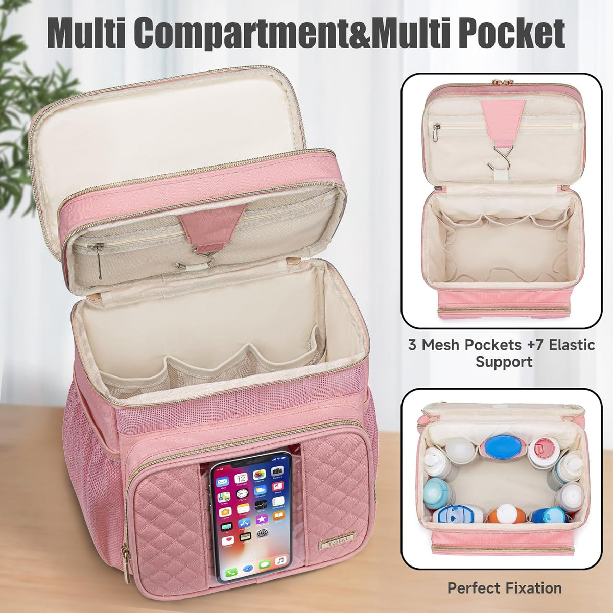 Large Leather Toiletry Bag for Women Men,Bathroom Bag,Water Resistant Shower Bag,Makeup Bag,Portable Shower Caddy for College Dorm,Hanging Travel Toiletry Bag with Transparent Waterproof Phone Pocket