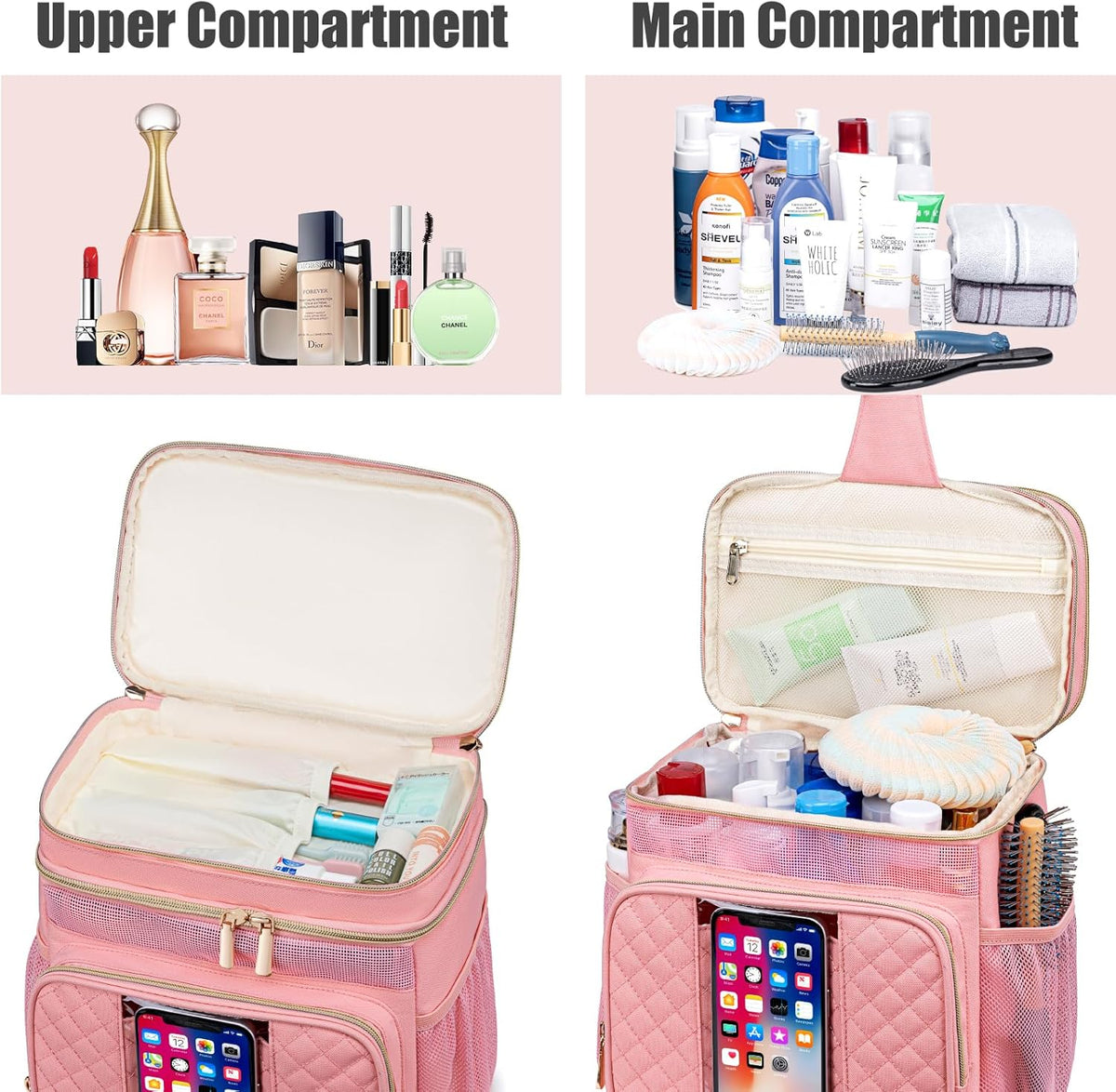 Large Leather Toiletry Bag for Women Men,Bathroom Bag,Water Resistant Shower Bag,Makeup Bag,Portable Shower Caddy for College Dorm,Hanging Travel Toiletry Bag with Transparent Waterproof Phone Pocket