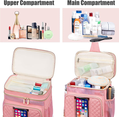 Large Leather Toiletry Bag for Women Men,Bathroom Bag,Water Resistant Shower Bag,Makeup Bag,Portable Shower Caddy for College Dorm,Hanging Travel Toiletry Bag with Transparent Waterproof Phone Pocket