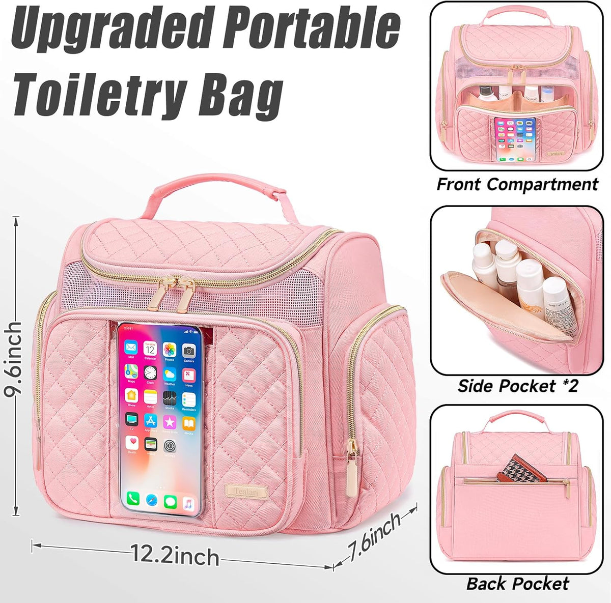 Large Leather Toiletry Bag for Women Men,Bathroom Bag,Water Resistant Shower Bag,Makeup Bag,Portable Shower Caddy for College Dorm,Hanging Travel Toiletry Bag with Transparent Waterproof Phone Pocket
