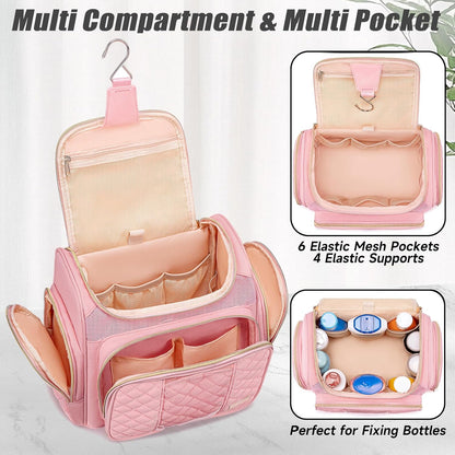 Large Leather Toiletry Bag for Women Men,Bathroom Bag,Water Resistant Shower Bag,Makeup Bag,Portable Shower Caddy for College Dorm,Hanging Travel Toiletry Bag with Transparent Waterproof Phone Pocket