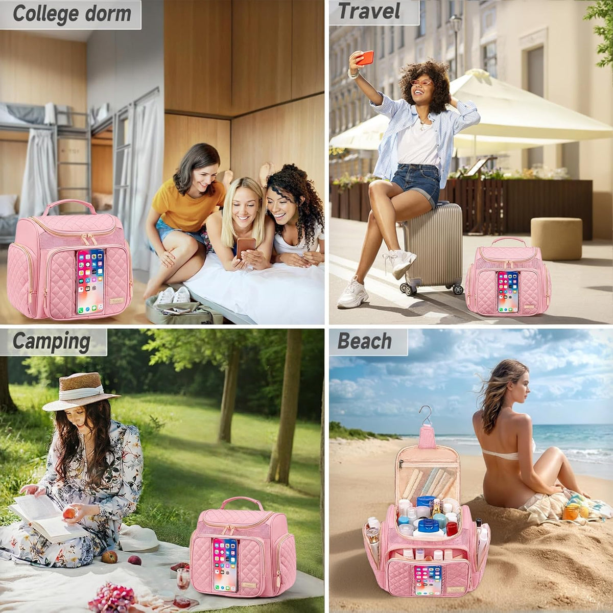 Large Leather Toiletry Bag for Women Men,Bathroom Bag,Water Resistant Shower Bag,Makeup Bag,Portable Shower Caddy for College Dorm,Hanging Travel Toiletry Bag with Transparent Waterproof Phone Pocket