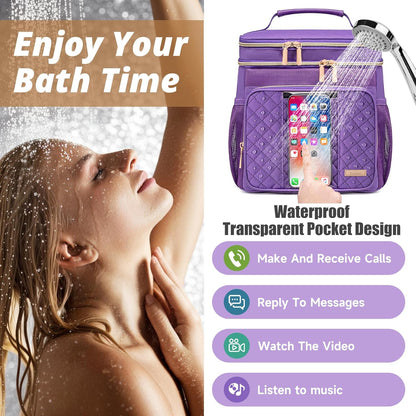 Large Leather Toiletry Bag for Women Men,Bathroom Bag,Water Resistant Shower Bag,Makeup Bag,Portable Shower Caddy for College Dorm,Hanging Travel Toiletry Bag with Transparent Waterproof Phone Pocket