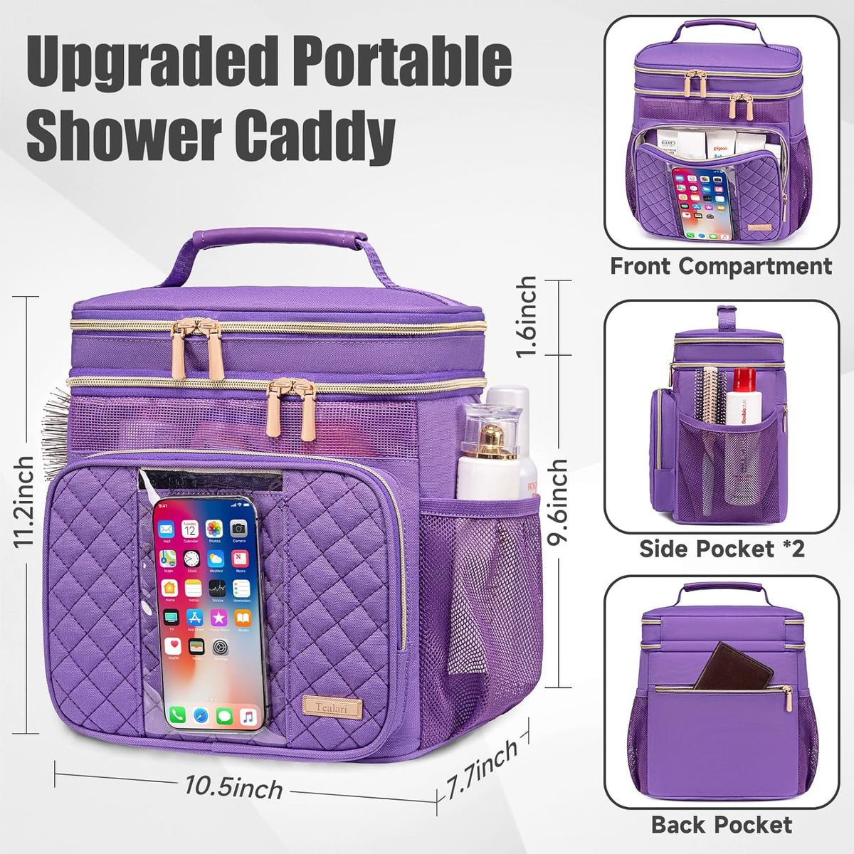 Large Leather Toiletry Bag for Women Men,Bathroom Bag,Water Resistant Shower Bag,Makeup Bag,Portable Shower Caddy for College Dorm,Hanging Travel Toiletry Bag with Transparent Waterproof Phone Pocket