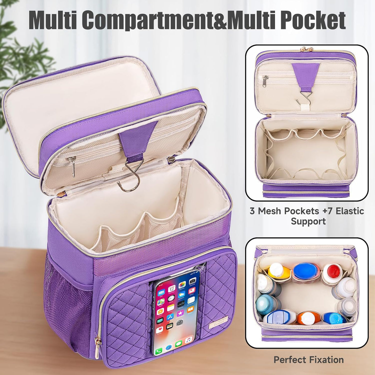 Large Leather Toiletry Bag for Women Men,Bathroom Bag,Water Resistant Shower Bag,Makeup Bag,Portable Shower Caddy for College Dorm,Hanging Travel Toiletry Bag with Transparent Waterproof Phone Pocket