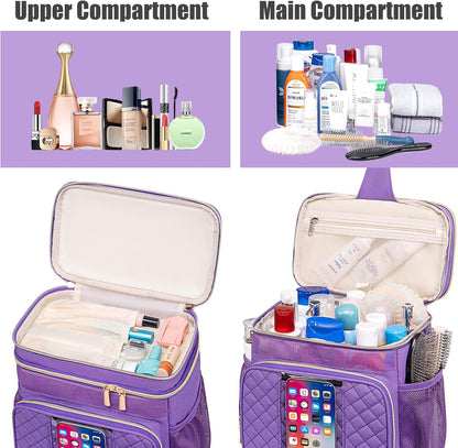 Large Leather Toiletry Bag for Women Men,Bathroom Bag,Water Resistant Shower Bag,Makeup Bag,Portable Shower Caddy for College Dorm,Hanging Travel Toiletry Bag with Transparent Waterproof Phone Pocket