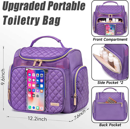 Large Leather Toiletry Bag for Women Men,Bathroom Bag,Water Resistant Shower Bag,Makeup Bag,Portable Shower Caddy for College Dorm,Hanging Travel Toiletry Bag with Transparent Waterproof Phone Pocket