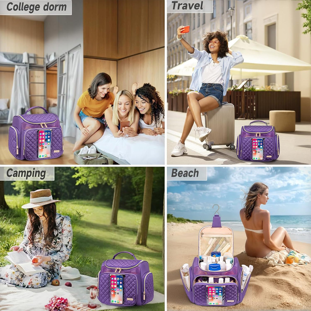 Large Leather Toiletry Bag for Women Men,Bathroom Bag,Water Resistant Shower Bag,Makeup Bag,Portable Shower Caddy for College Dorm,Hanging Travel Toiletry Bag with Transparent Waterproof Phone Pocket