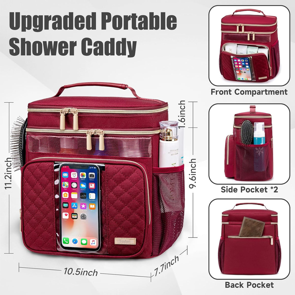 Large Leather Toiletry Bag for Women Men,Bathroom Bag,Water Resistant Shower Bag,Makeup Bag,Portable Shower Caddy for College Dorm,Hanging Travel Toiletry Bag with Transparent Waterproof Phone Pocket