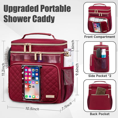 Large Leather Toiletry Bag for Women Men,Bathroom Bag,Water Resistant Shower Bag,Makeup Bag,Portable Shower Caddy for College Dorm,Hanging Travel Toiletry Bag with Transparent Waterproof Phone Pocket