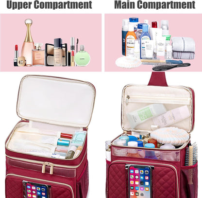 Large Leather Toiletry Bag for Women Men,Bathroom Bag,Water Resistant Shower Bag,Makeup Bag,Portable Shower Caddy for College Dorm,Hanging Travel Toiletry Bag with Transparent Waterproof Phone Pocket