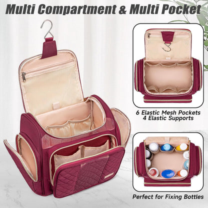 Large Leather Toiletry Bag for Women Men,Bathroom Bag,Water Resistant Shower Bag,Makeup Bag,Portable Shower Caddy for College Dorm,Hanging Travel Toiletry Bag with Transparent Waterproof Phone Pocket
