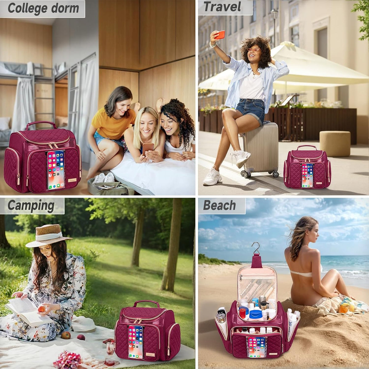Large Leather Toiletry Bag for Women Men,Bathroom Bag,Water Resistant Shower Bag,Makeup Bag,Portable Shower Caddy for College Dorm,Hanging Travel Toiletry Bag with Transparent Waterproof Phone Pocket