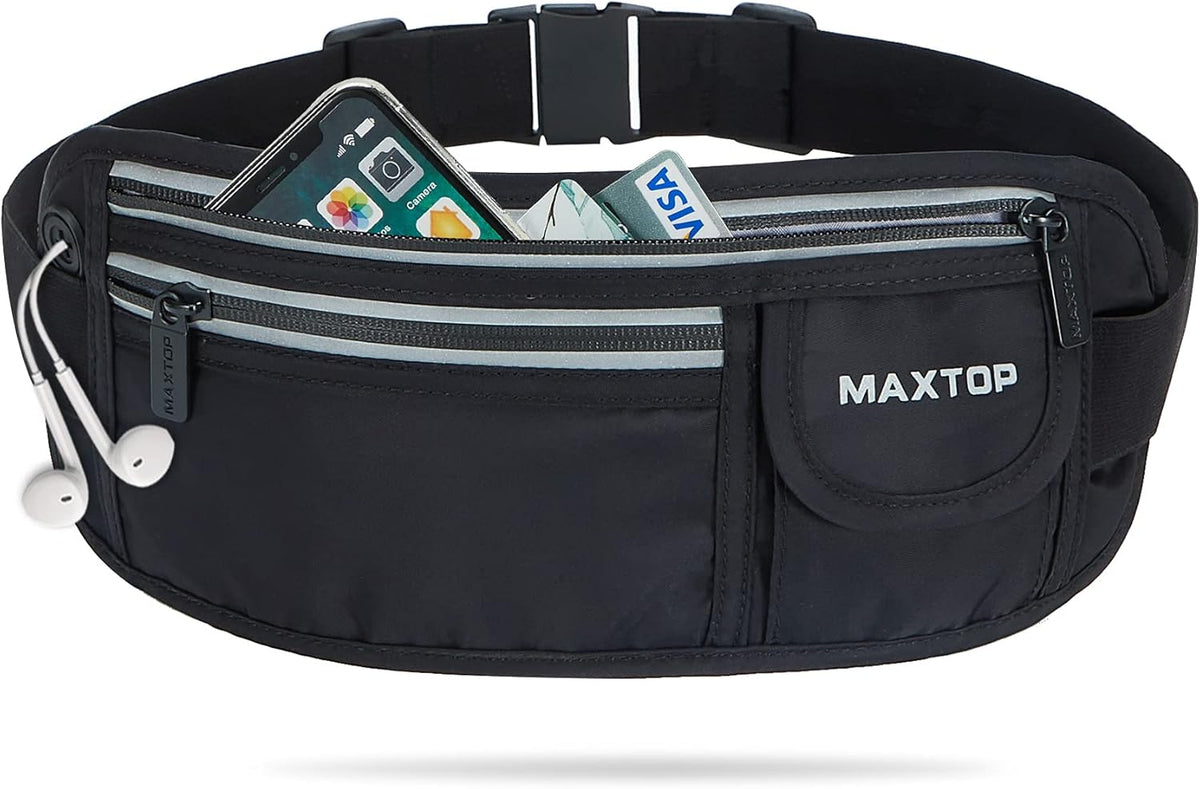 Slim Running Belt Fanny Packs for Women Men, Reflective Waist Pack Phone Holder for Walking Fitness Workout Exercise,Water Resistant Running Travel Belt Bag Jogging Pouch, Gym Accessories for Runner