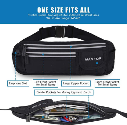 Slim Running Belt Fanny Packs for Women Men, Reflective Waist Pack Phone Holder for Walking Fitness Workout Exercise,Water Resistant Running Travel Belt Bag Jogging Pouch, Gym Accessories for Runner