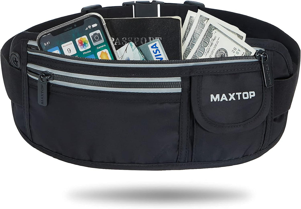 Slim Running Belt Fanny Packs for Women Men, Reflective Waist Pack Phone Holder for Walking Fitness Workout Exercise,Water Resistant Running Travel Belt Bag Jogging Pouch, Gym Accessories for Runner