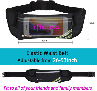 Slim Running Belt Fanny Packs for Women Men, Reflective Waist Pack Phone Holder for Walking Fitness Workout Exercise,Water Resistant Running Travel Belt Bag Jogging Pouch, Gym Accessories for Runner