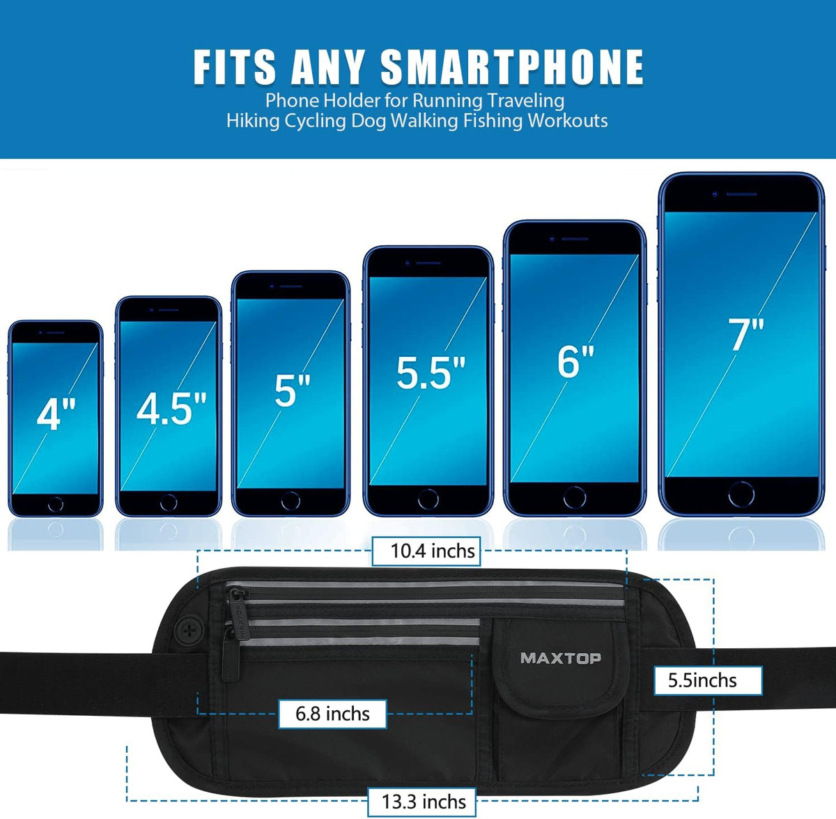 Slim Running Belt Fanny Packs for Women Men, Reflective Waist Pack Phone Holder for Walking Fitness Workout Exercise,Water Resistant Running Travel Belt Bag Jogging Pouch, Gym Accessories for Runner