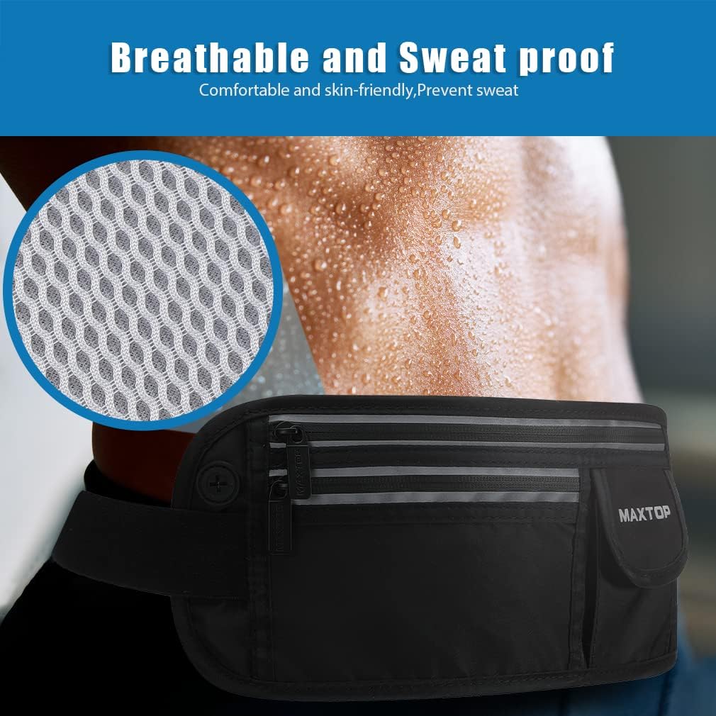 Slim Running Belt Fanny Packs for Women Men, Reflective Waist Pack Phone Holder for Walking Fitness Workout Exercise,Water Resistant Running Travel Belt Bag Jogging Pouch, Gym Accessories for Runner
