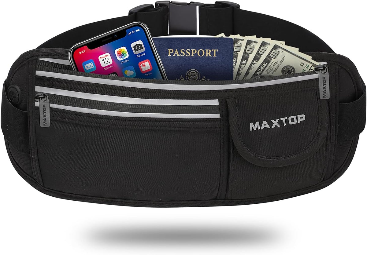 Slim Running Belt Fanny Packs for Women Men, Reflective Waist Pack Phone Holder for Walking Fitness Workout Exercise,Water Resistant Running Travel Belt Bag Jogging Pouch, Gym Accessories for Runner