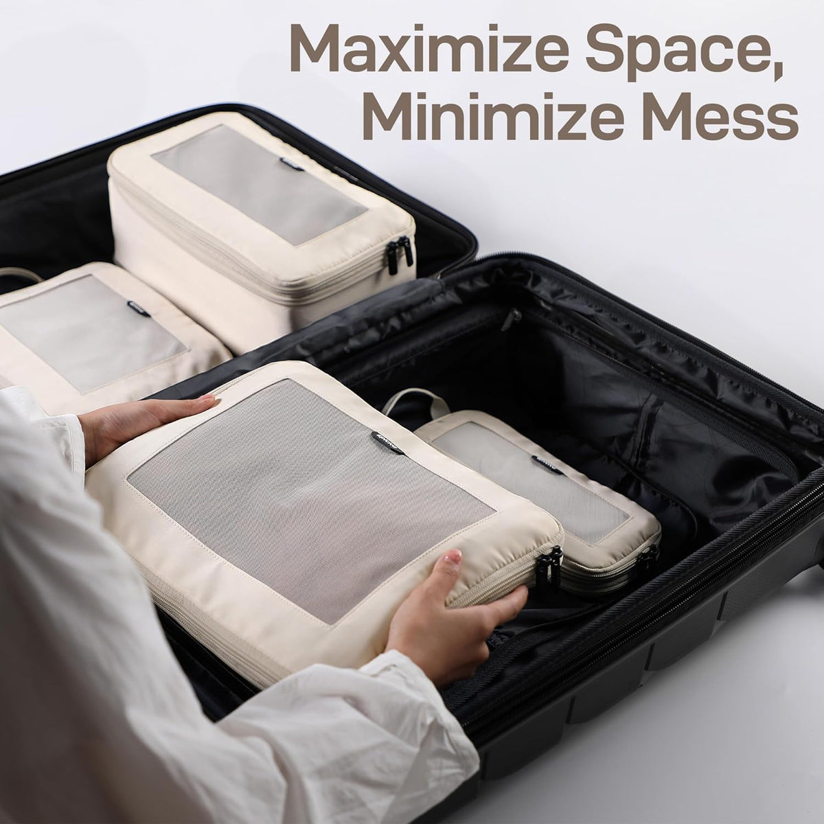 TripCozy Compression Packing Cubes - 6 Set Durable Travel Organizer Bags with Mesh Top, Expandable Travel Accessories for Carry on, Luggage, Suitcase, Backpack (Dark Grey)