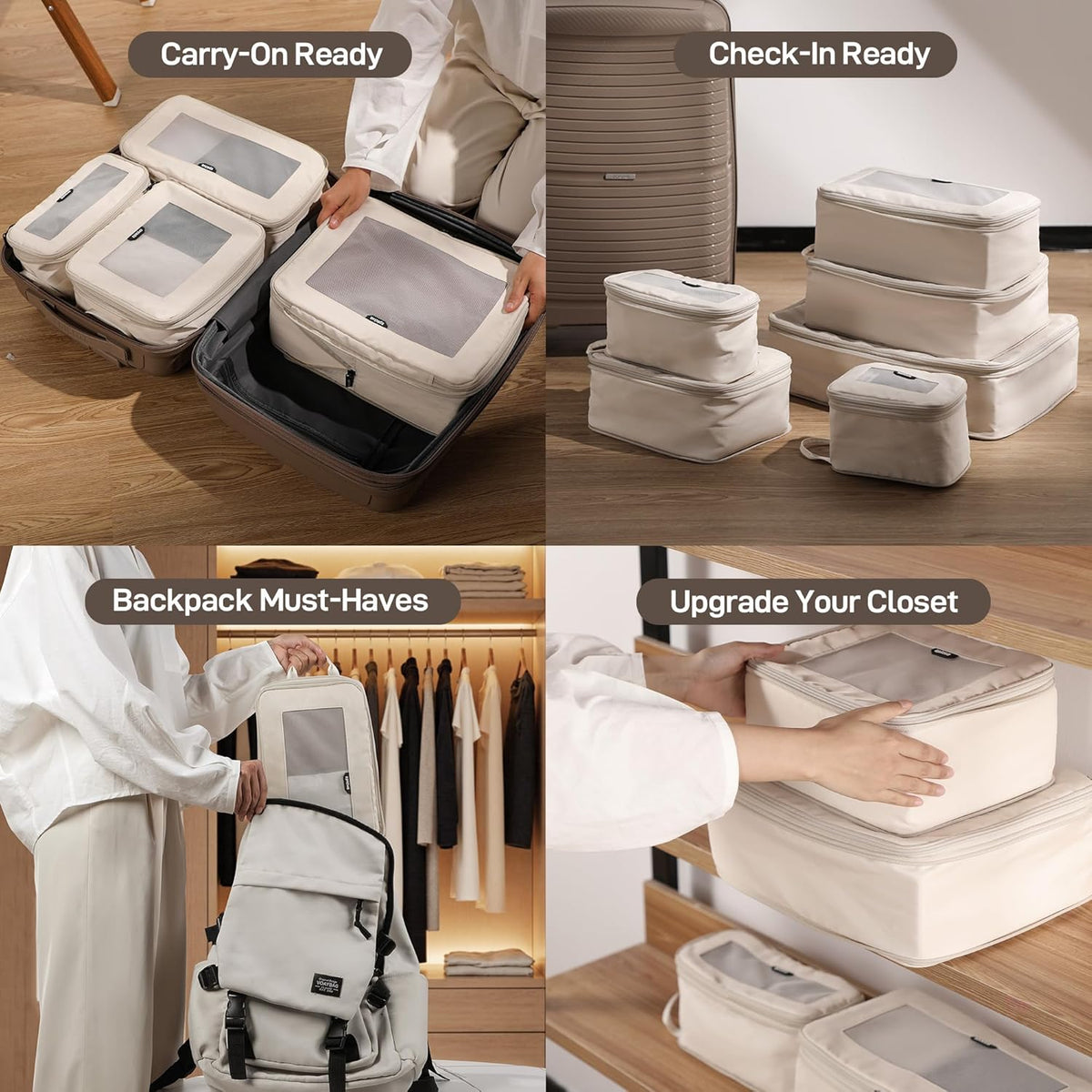 TripCozy Compression Packing Cubes - 6 Set Durable Travel Organizer Bags with Mesh Top, Expandable Travel Accessories for Carry on, Luggage, Suitcase, Backpack (Dark Grey)