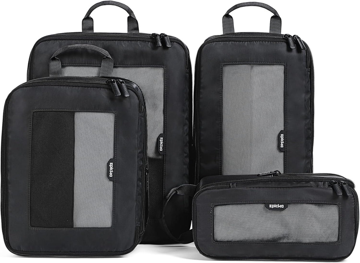 TripCozy Compression Packing Cubes - 6 Set Durable Travel Organizer Bags with Mesh Top, Expandable Travel Accessories for Carry on, Luggage, Suitcase, Backpack (Dark Grey)