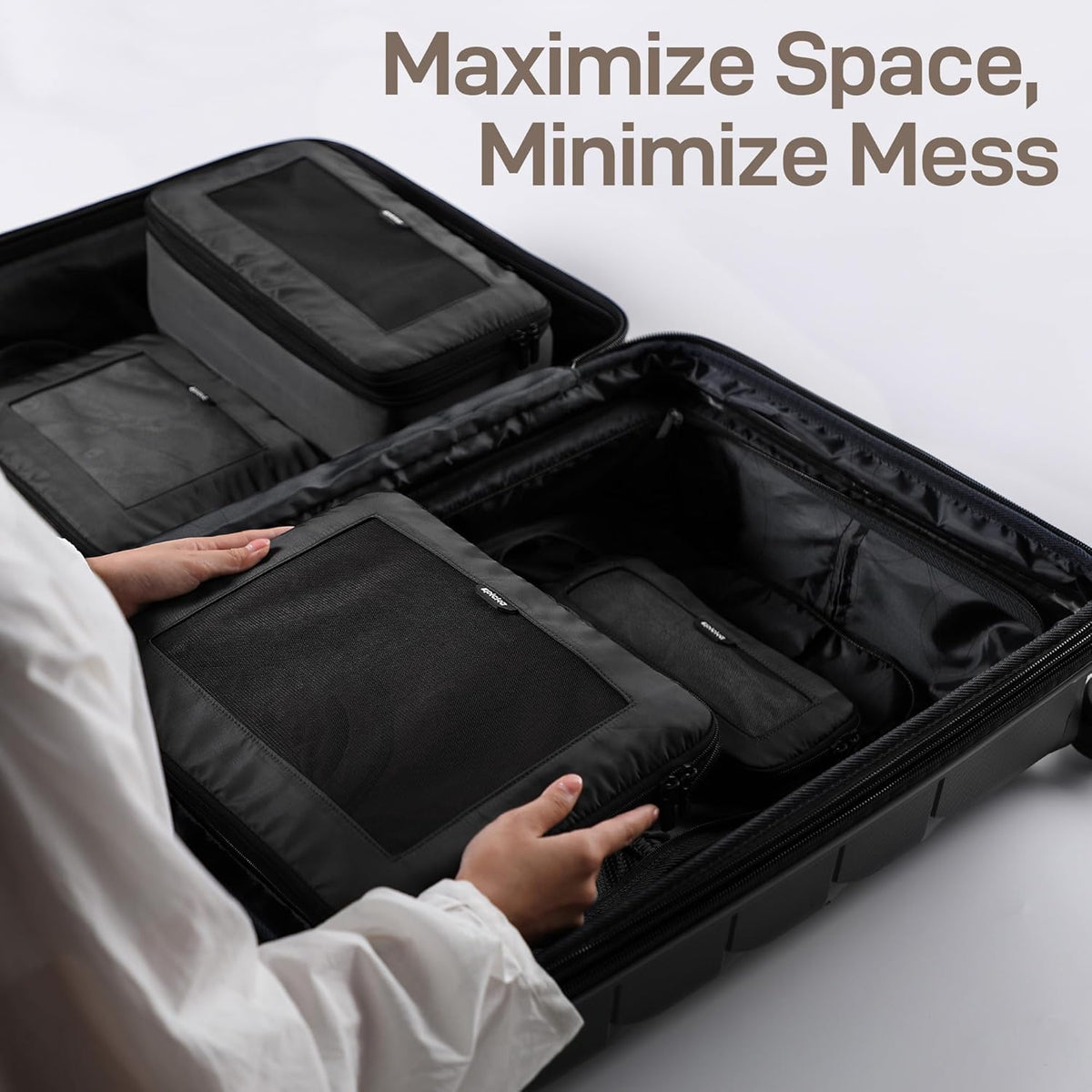 TripCozy Compression Packing Cubes - 6 Set Durable Travel Organizer Bags with Mesh Top, Expandable Travel Accessories for Carry on, Luggage, Suitcase, Backpack (Dark Grey)