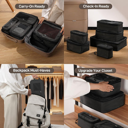 TripCozy Compression Packing Cubes - 6 Set Durable Travel Organizer Bags with Mesh Top, Expandable Travel Accessories for Carry on, Luggage, Suitcase, Backpack (Dark Grey)