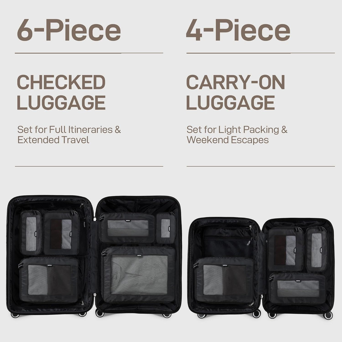 TripCozy Compression Packing Cubes - 6 Set Durable Travel Organizer Bags with Mesh Top, Expandable Travel Accessories for Carry on, Luggage, Suitcase, Backpack (Dark Grey)