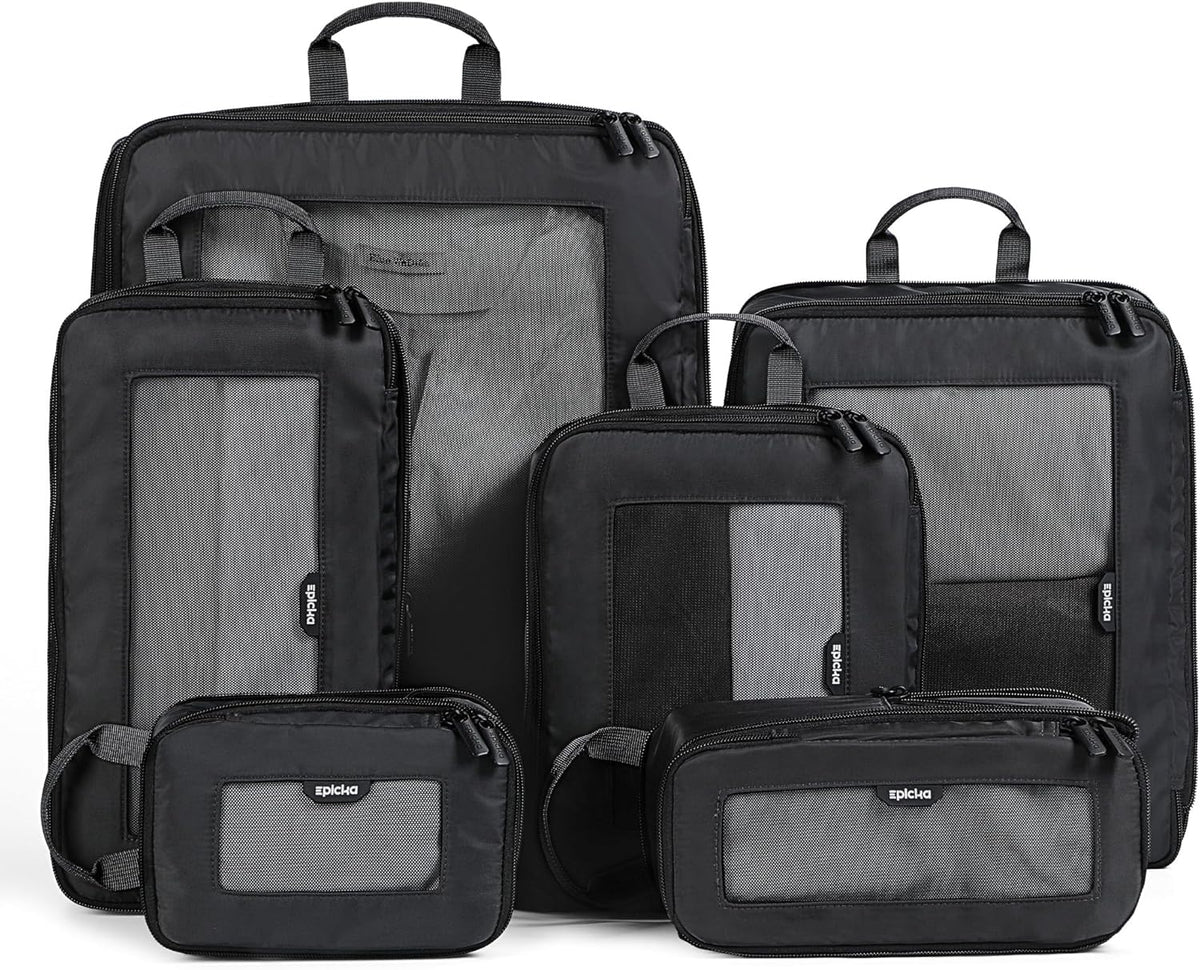 TripCozy Compression Packing Cubes - 6 Set Durable Travel Organizer Bags with Mesh Top, Expandable Travel Accessories for Carry on, Luggage, Suitcase, Backpack (Dark Grey)
