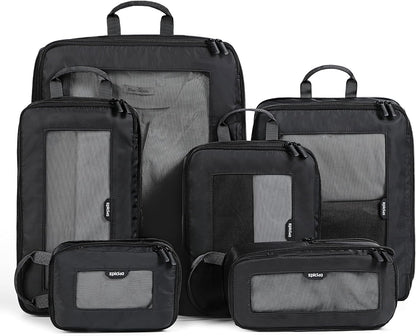 TripCozy Compression Packing Cubes - 6 Set Durable Travel Organizer Bags with Mesh Top, Expandable Travel Accessories for Carry on, Luggage, Suitcase, Backpack (Dark Grey)