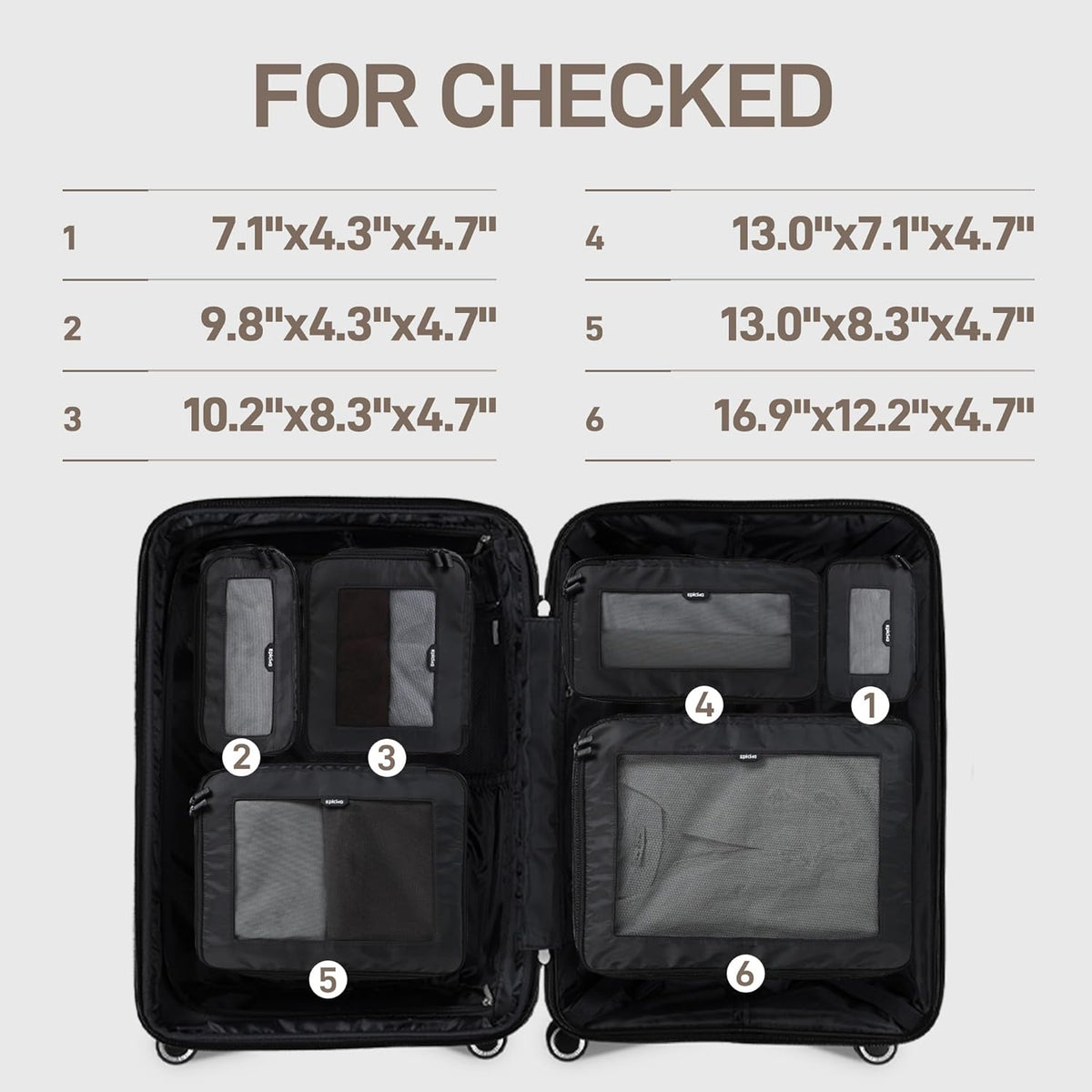 TripCozy Compression Packing Cubes - 6 Set Durable Travel Organizer Bags with Mesh Top, Expandable Travel Accessories for Carry on, Luggage, Suitcase, Backpack (Dark Grey)