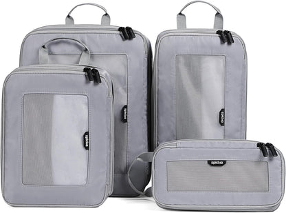 TripCozy Compression Packing Cubes - 6 Set Durable Travel Organizer Bags with Mesh Top, Expandable Travel Accessories for Carry on, Luggage, Suitcase, Backpack (Dark Grey)