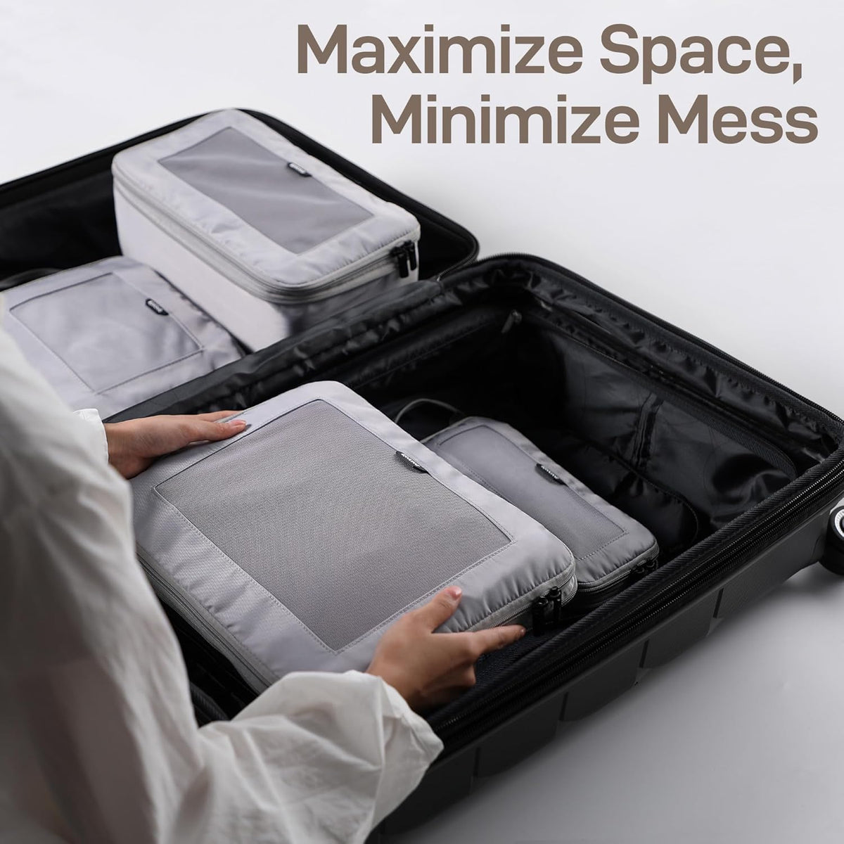 TripCozy Compression Packing Cubes - 6 Set Durable Travel Organizer Bags with Mesh Top, Expandable Travel Accessories for Carry on, Luggage, Suitcase, Backpack (Dark Grey)