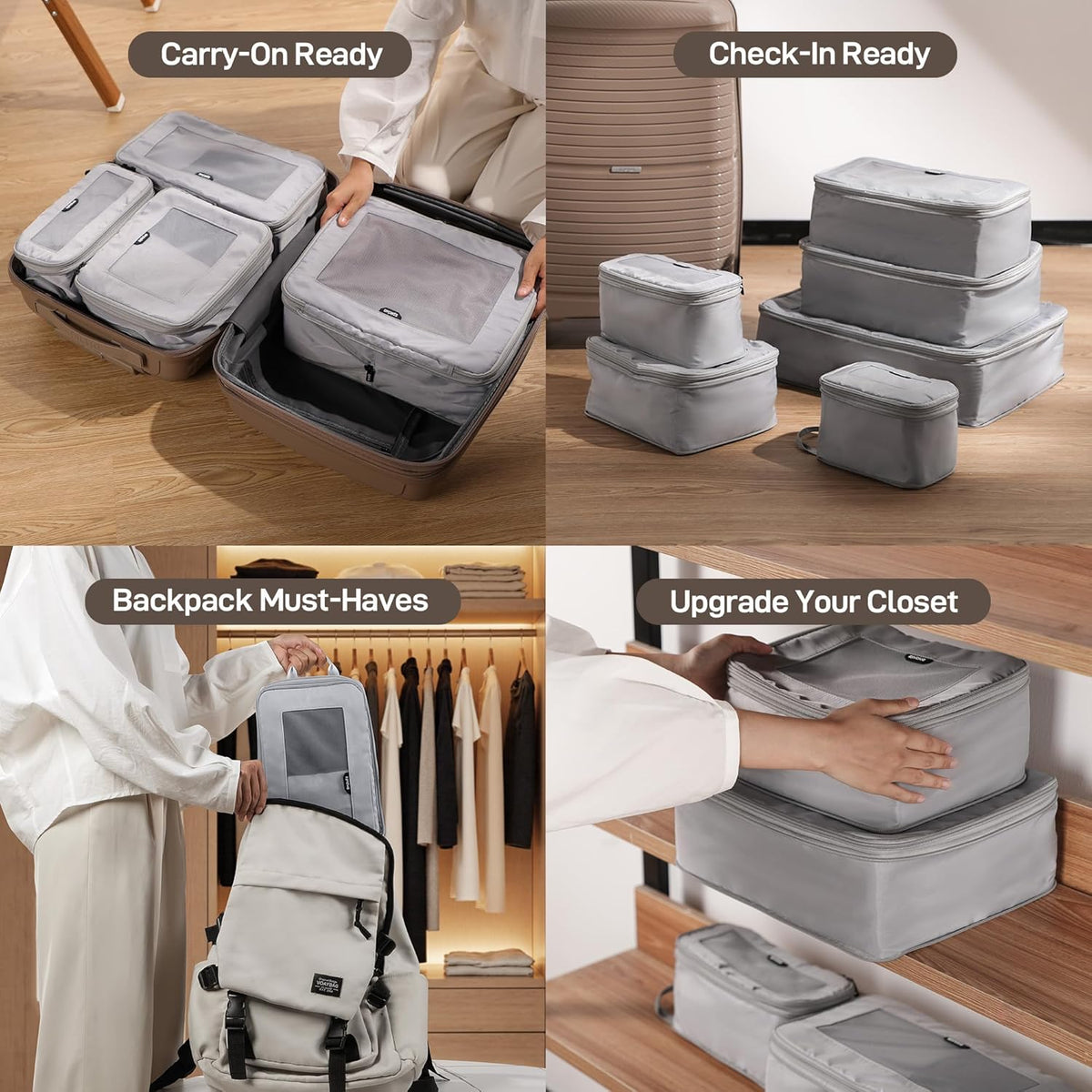 TripCozy Compression Packing Cubes - 6 Set Durable Travel Organizer Bags with Mesh Top, Expandable Travel Accessories for Carry on, Luggage, Suitcase, Backpack (Dark Grey)